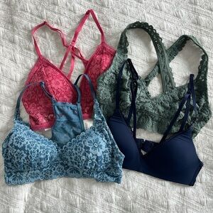 Aerie Lace and Solid Bralette bundle- Pink, Green, Blue, Navy
